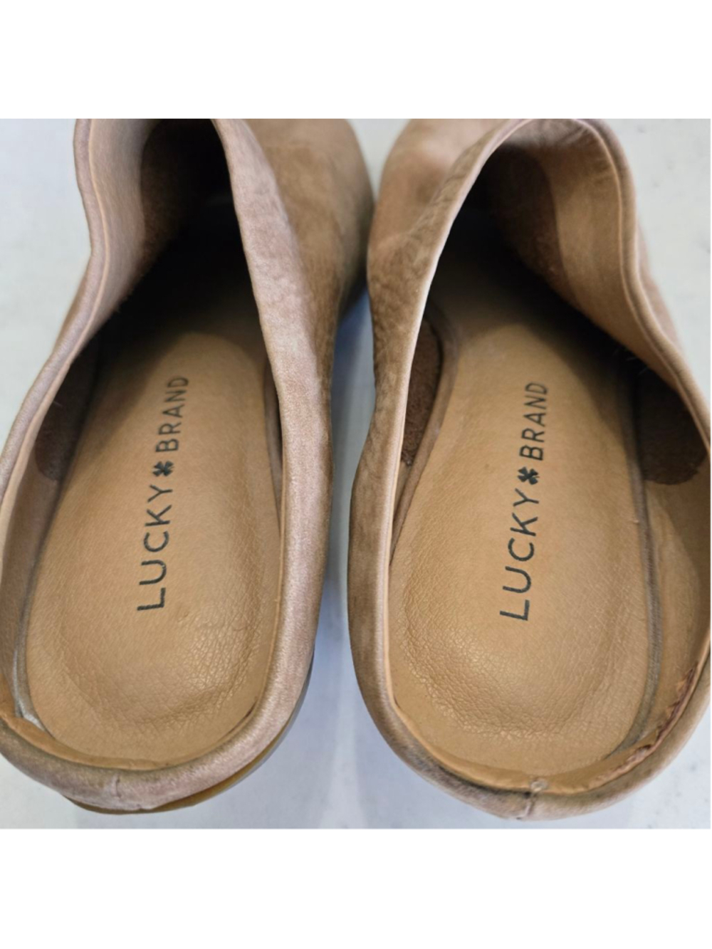 Women's Lucky Brand Tan Suede Mules Size 7.5 - Picture 7 of 11
